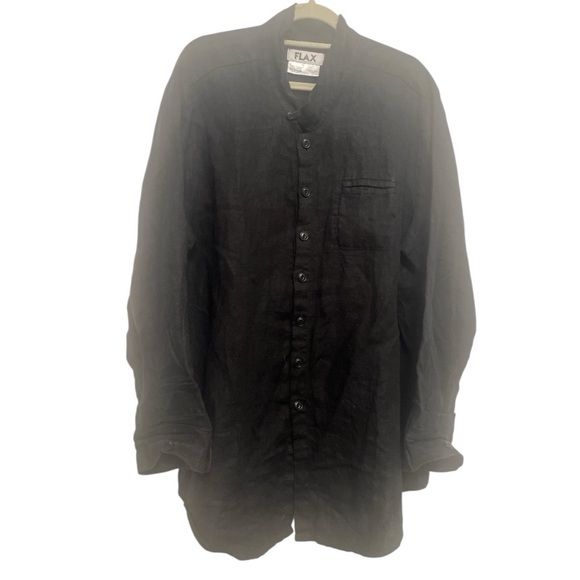 Flax Black Button Up 100% Linen Tunic Long Sleeve Top Blouse Size Medium - Picture 1 of 6